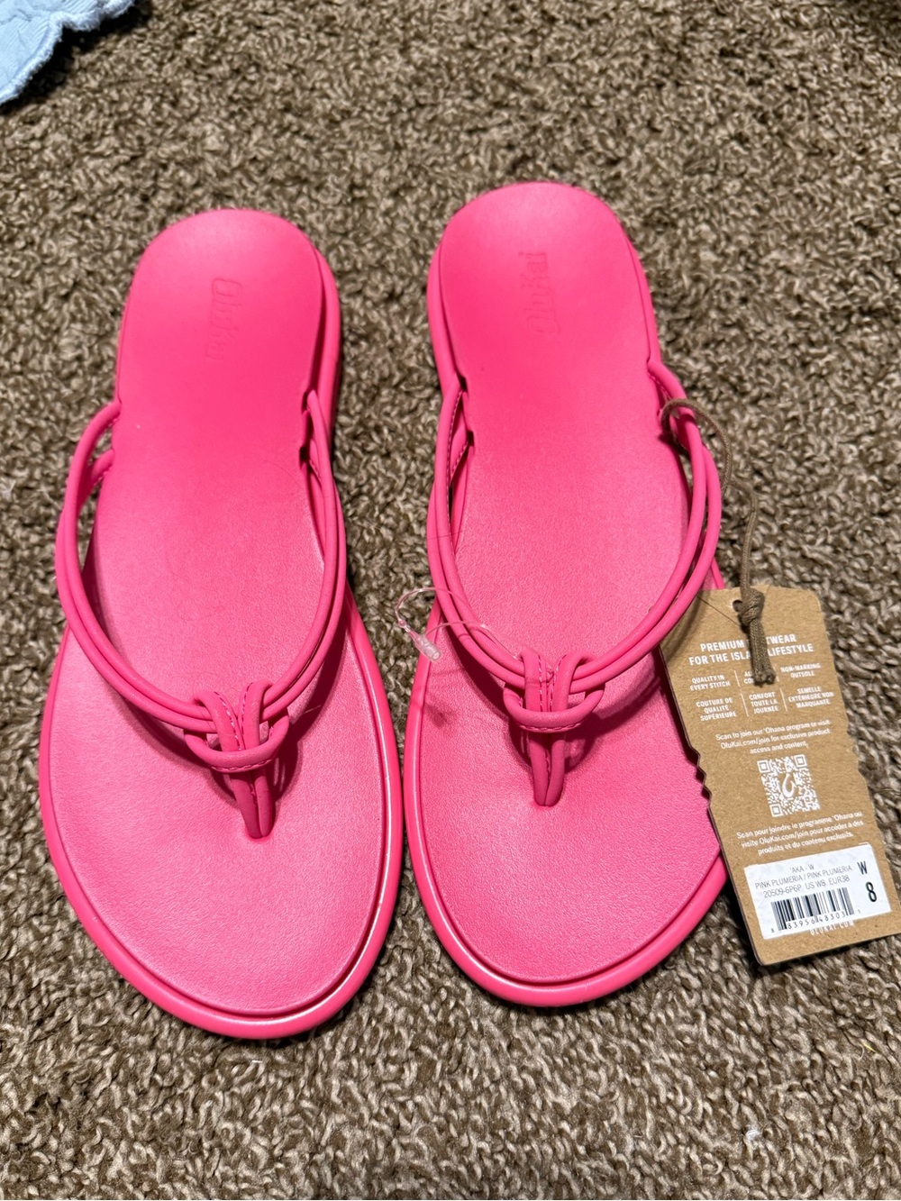OluKai Women’s Bright Pink Knot-Detail Thong Sandals size 8
